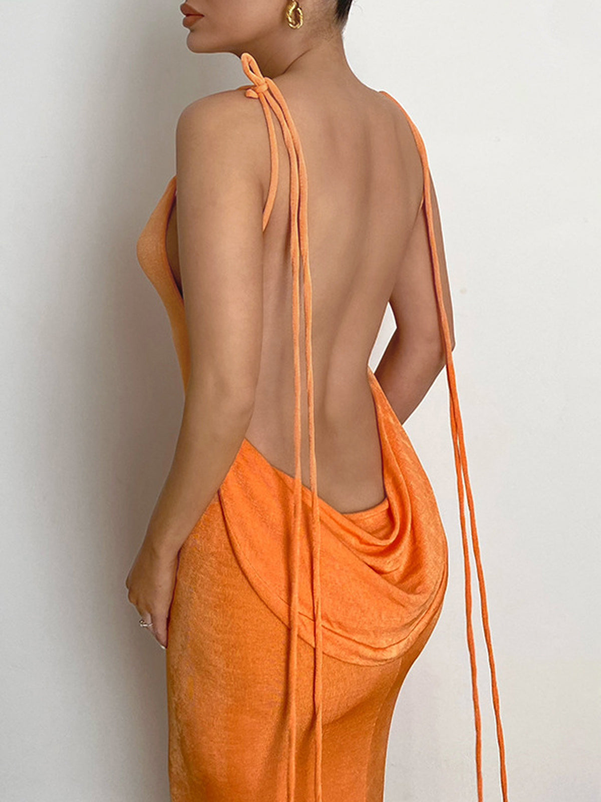 Cowl Neck Open Rug Belt Long Dress