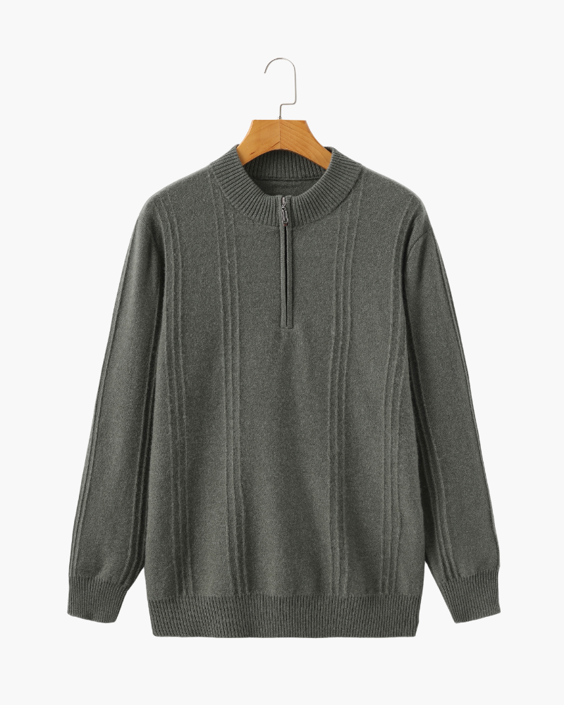 100% Cashmere Ribbed Half Zip - Old Money