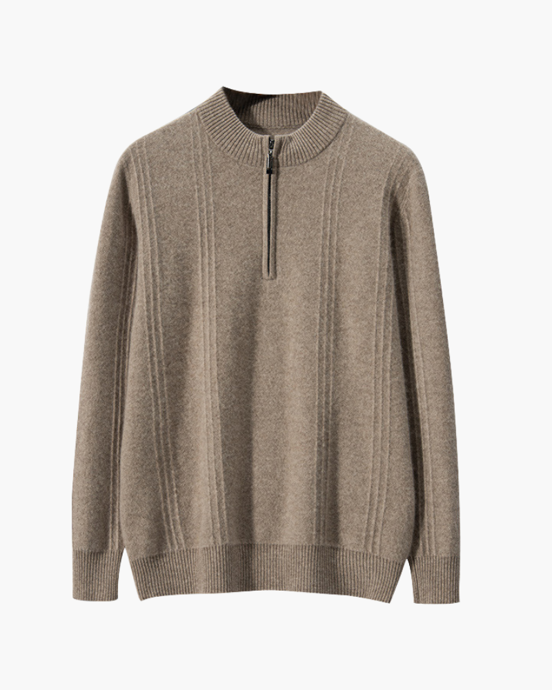 100% Cashmere Ribbed Half Zip - Old Money