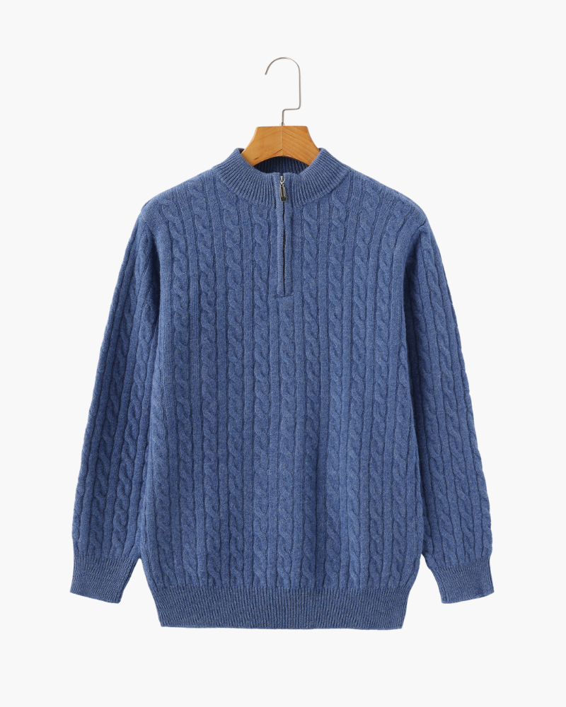 100% Cashmere Woven Half Zip - Old Money