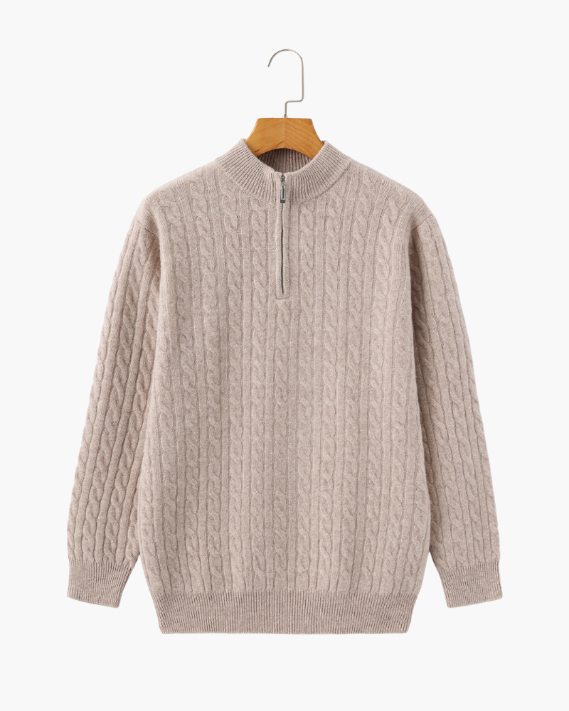 100% Cashmere Woven Half Zip - Old Money