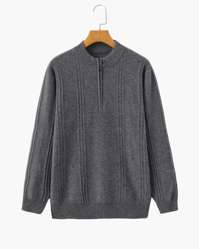 100% Cashmere Ribbed Half Zip - Old Money